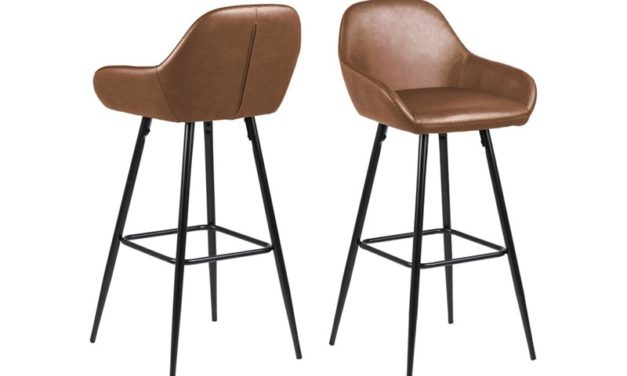 Candis barstol – cognac kunstlæder/sort metal, m. fodstøtte