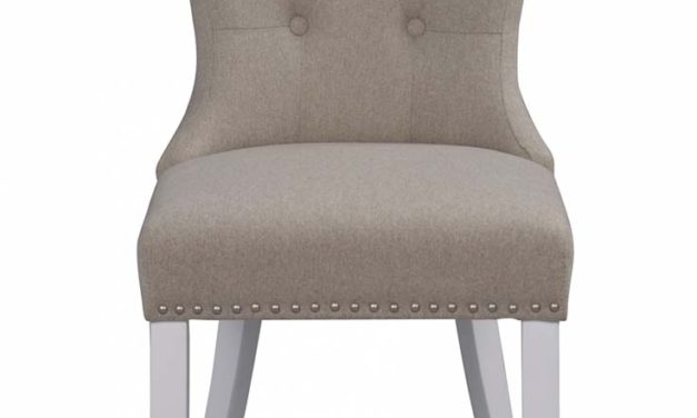 Adele spisebordsstol – beige stof m. hvide træben, sølvnitter