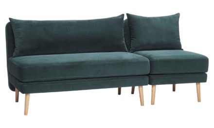 HÜBSCH 2 personers sofa – grøn velour/egetræben, m. separat stol