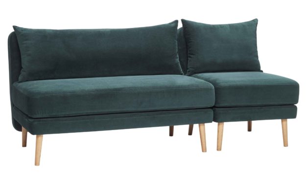 H&Uuml;BSCH 2 personers sofa – grøn velour/egetræben, m. separat stol