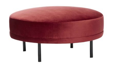 HÜBSCH skammel – rød velour/sort metal, rund (Ø70)