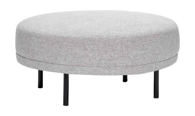 H&Uuml;BSCH skammel – lysegrå velour/sort metal, rund (Ø70)