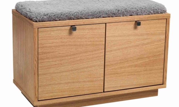 Confetti bænk – olieret eg/lysegrå stofhynde, m. 2 skuffer