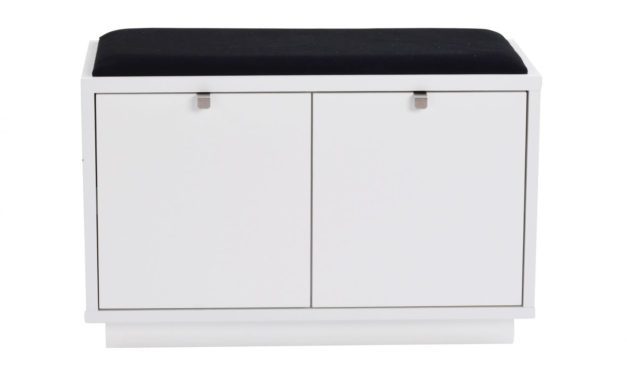 Confetti bænk – hvidlakeret træ/sort stofhynde, m. 2 skuffer