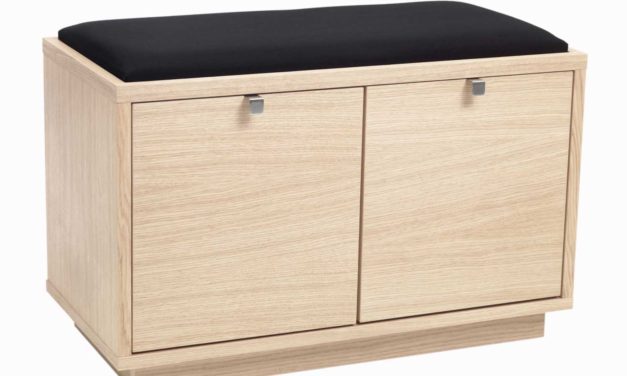 Confetti bænk – hvidpigmenteret eg/sort stofhynde, m. 2 skuffer