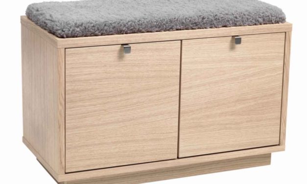 Confetti bænk – hvidpigmenteret eg/grå hynde, m. 2 skuffer