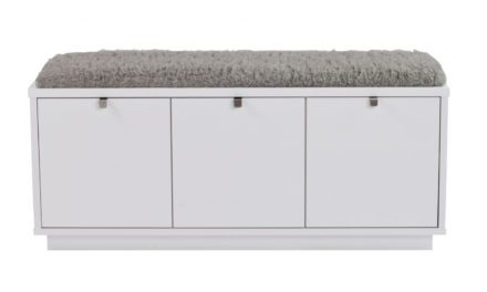 Confetti bænk – hvidlakeret træ/grå hynde, m. 3 skuffer