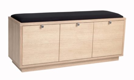 Confetti bænk – hvidpigmenteret eg/sort stofhynde, m. 3 skuffer