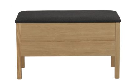 Confetti bænk – mørkegråt stof og olieret eg, m. opbevaring