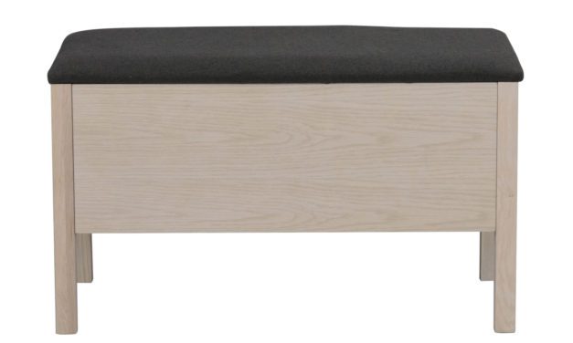 Confetti bænk – mørkegråt stof og hvidpigmenteret eg, m. opbevaring