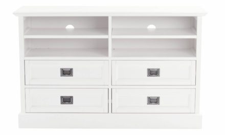 Koster TV-bænk – hvid m. 4 skuffer og 2 hylder