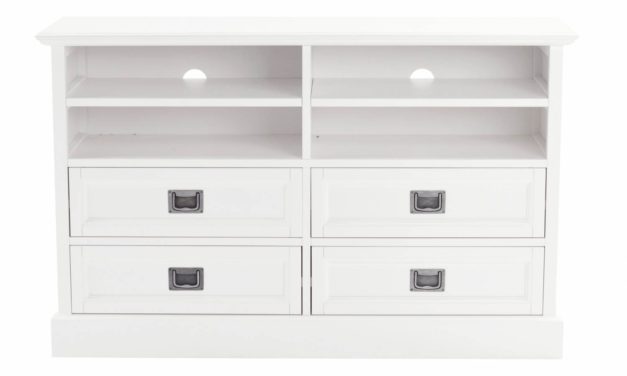 Koster TV-bænk – hvid m. 4 skuffer og 2 hylder