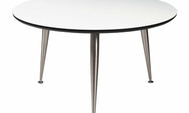 Strike sofabord – Hvidt træ, stål stel, rundt (Ø:85)
