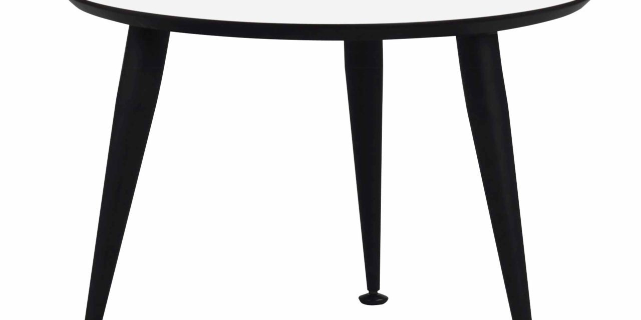 Strike sofabord – Hvidt træ, sort stål stel, rundt (Ø:56)