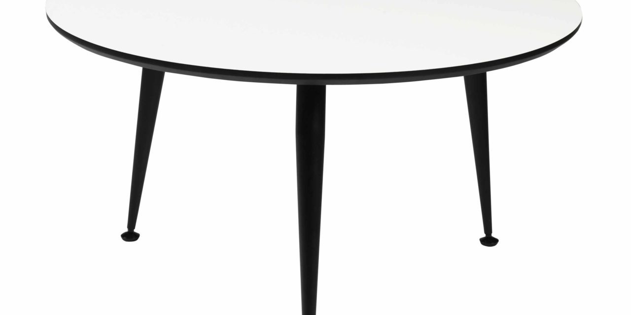 Strike sofabord – Hvidt træ, sort stål stel, rundt (Ø:85)