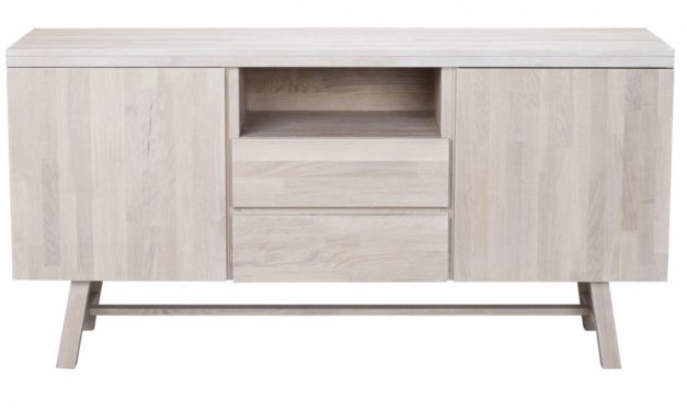 Brooklyn skænk – hvidpigmenteret eg, m. 2 låger, 2 skuffer og 1 rum