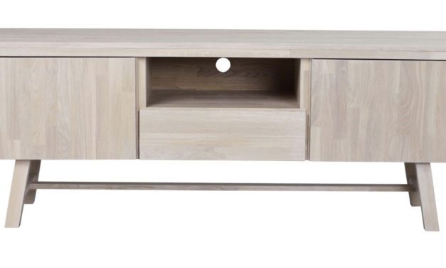 Brooklyn TV-bord – hvidpigmenteret eg, m. 2 låger, 1 skuffe og 1 rum