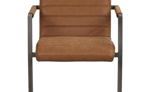 Clive spisebordsstol – mat cognac PU læder og gråt stål