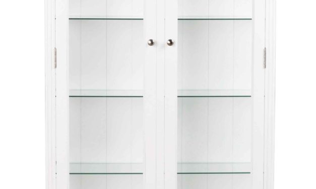 Viktoria vitrineskab – Hvidt træ, 2 låger/4 glashylder/1skuffe