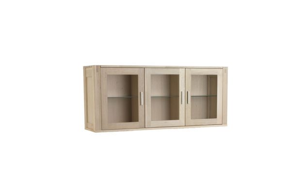 Texas væghængt vitrine m. tre låger i sæbebehandlet eg