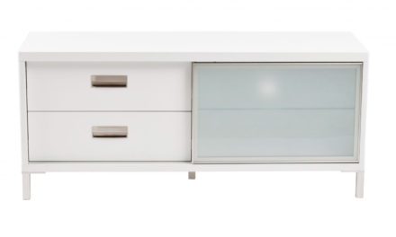 Mercury TV-bænk – hvid, m. skydelåge og 2 skuffer