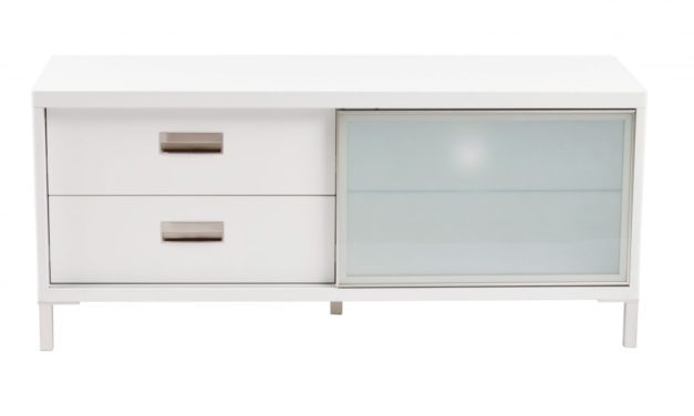 Mercury TV-bænk – hvid, m. skydelåge og 2 skuffer