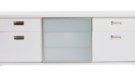 Mercury TV-bænk – hvid, m. 1 skydelåge og 4 skuffer