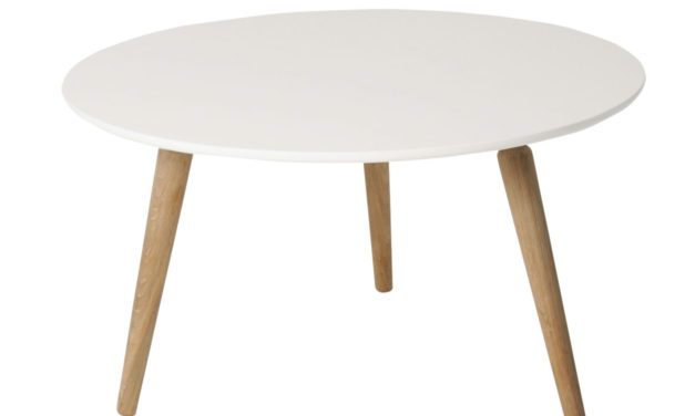 Cappuccino sofabord – hvid/eg, rund (Ø80, H45)