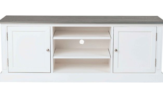Viktoria TV-bænk – Hvidt og gråt træ, 2 låger/2 hylder