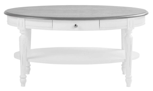 Viktoria sofabord – Hvidt og gråt træ, m. skuffe, ovalt