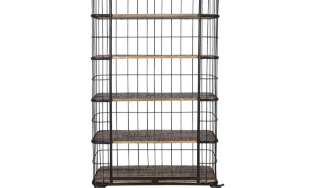 CANETT Monta reol – sort metal/mangotræ, 5 hylder