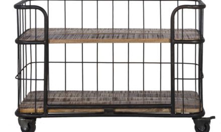 CANETT Monta reol – sort metal/mangotræ, 2 hylder og hjul