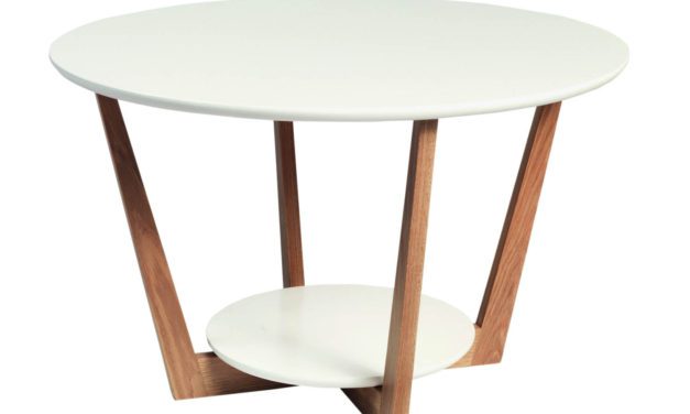 Arild sofabord – hvid/lakeret eg m. 1 hylde (Ø80)