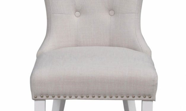 Ina spisebordsstol – offwhite stof og hvide ben, m. nitter