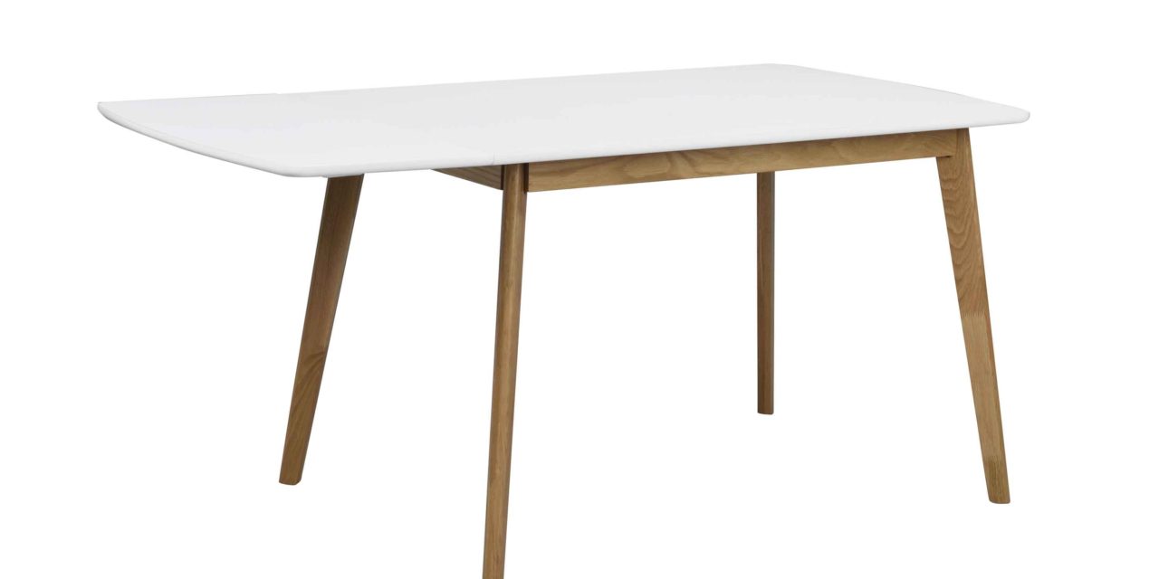 Olivia klapbord – Hvid bordplade lakeret egetræsben, 120+40