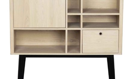 Vienna reol – hvidpigmenteret egetræ m. sorte ben, 2 låger, 3 hylder