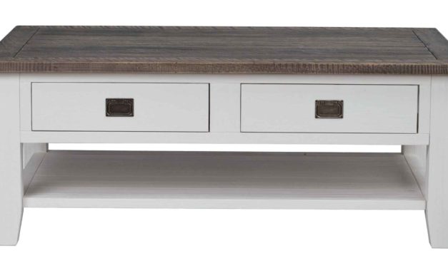 Nottingham sofabord – brun/hvid m. 2 skuffer og 1 hylde
