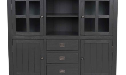 Nottingham vitrineskab – grå m. 4 låger og 3 skuffer