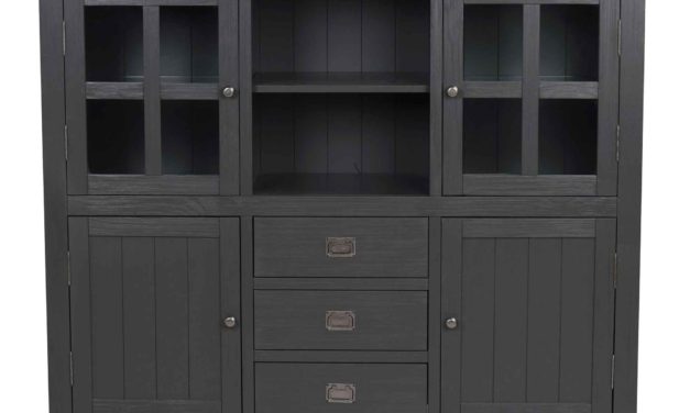 Nottingham vitrineskab – grå m. 4 låger og 3 skuffer