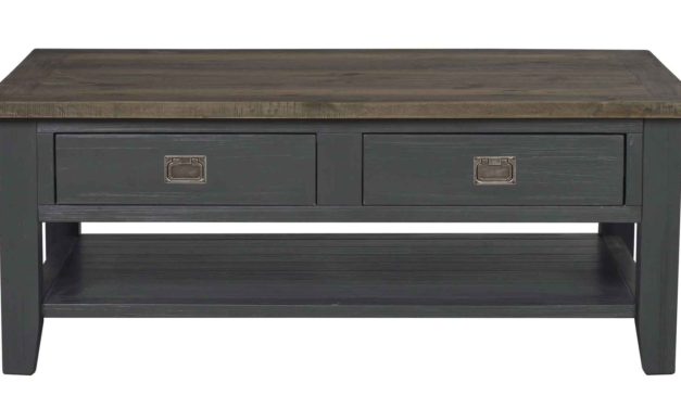 Nottingham sofabord – brun/grå m. 2 skuffer og 1 hylde