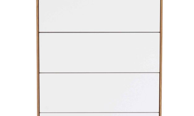 Tore kommode – Hvidt og lakeret egetræ, 5 push-to-open låger