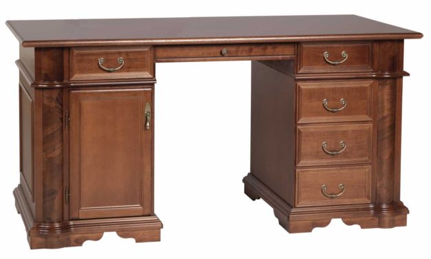 Amadeus skrivebord – valnød, m. 1 låge og 5 skuffer