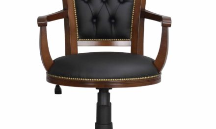 Skipper skrivebordsstol – Lakeret træ, sort læder, m. hæve/sænke funktion