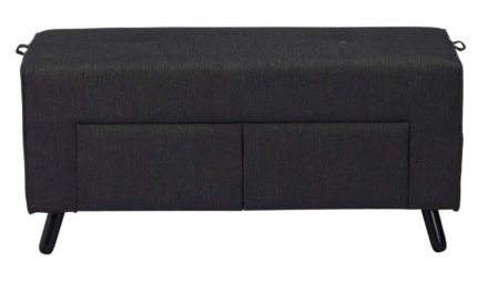 Mint puf – mørkegråt stof og sorte ben, m. 2 skuffer