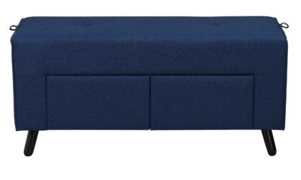 Mint puf – blåt stof og sorte ben, m. 2 skuffer