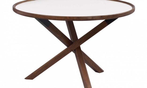 Morris sofabord – hvid/valnød, rund (Ø80)