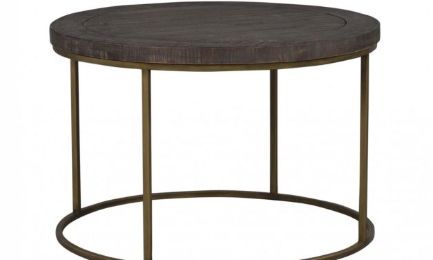 Dalton sofabord – brunt træ/antik stel, rundt (Ø80)