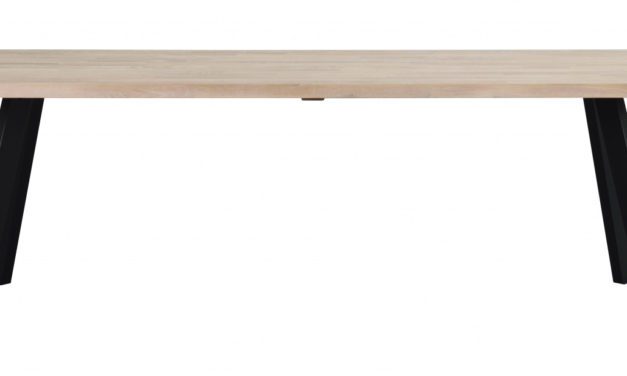 Fred plankebord – hvidolieret eg og sort metal (240×100)