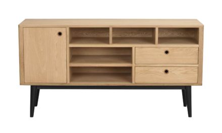 Vienna skænk – Egetræ m. sorte ben, 2 skuffer/1 låge/5 hylder