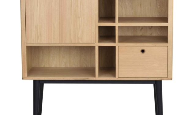 Vienna reol – Egetræ m. sorte ben, 2 låger, 3 hylder